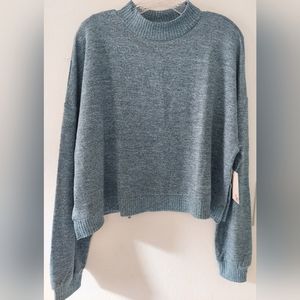 Kohl's So Long Sleeve Mock Neck Pullover Sweater Size L Gray/Blue Soft NWT Crop…